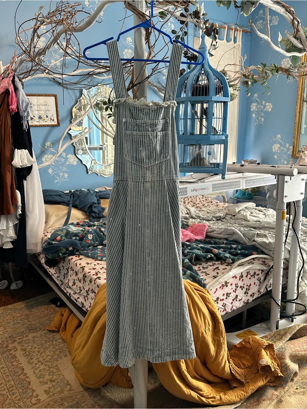 Free People Striped Pinafore Midi Dress - Blue/White